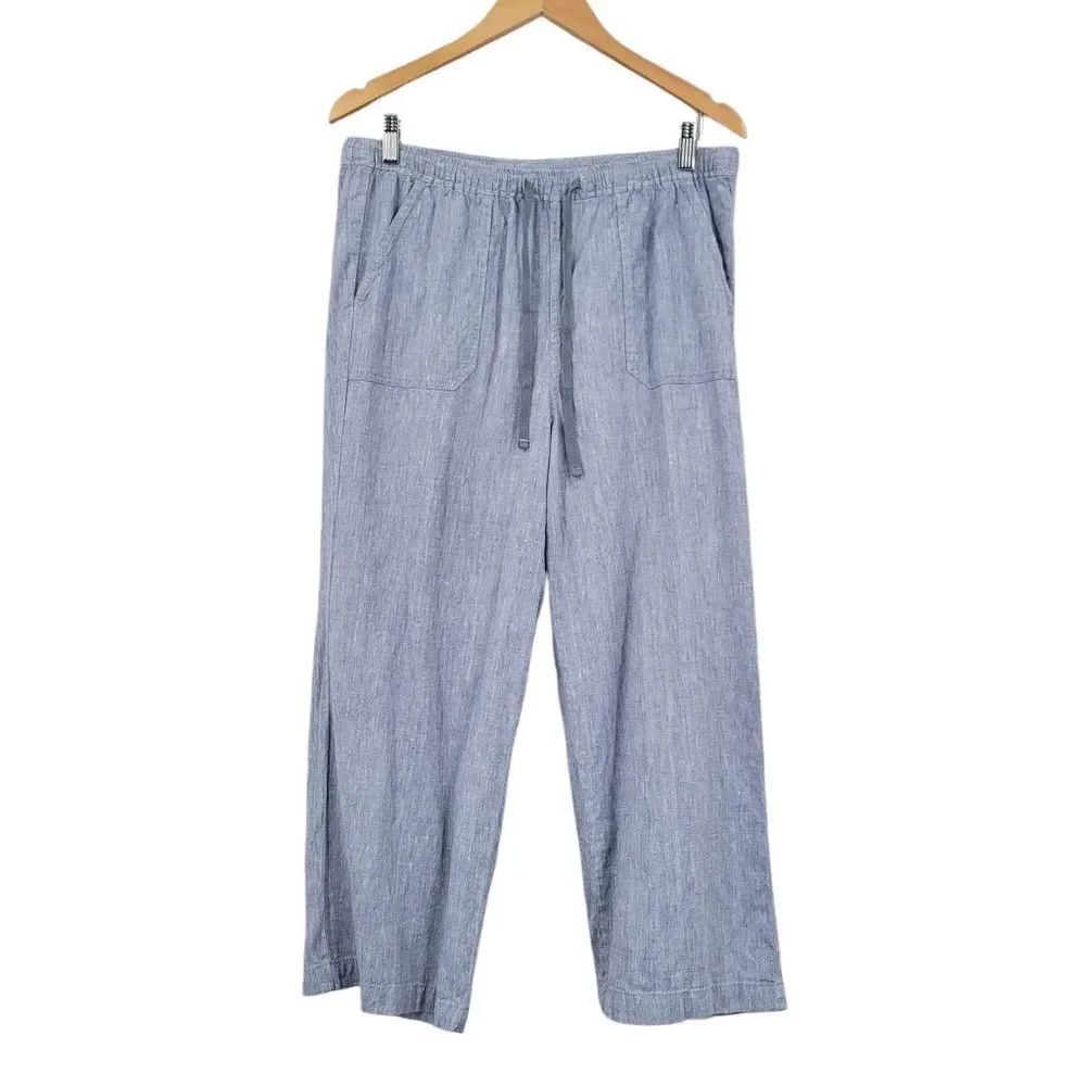 Eddie Bauer Hemp Blend Chambray Blue Women's Wide-Leg Cropped Pants